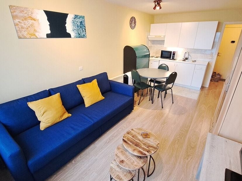 Deze gezellige en gemeubelde studio heeft een interessante ligging in het centrum van Oostende. rustig gelegen vlakbij de jachthaven ( Mercator ) en h