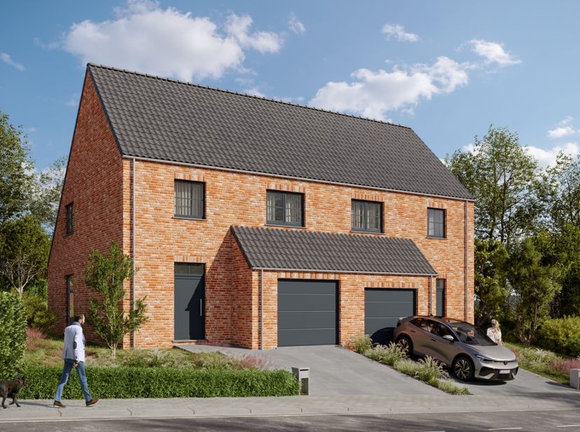 In het landelijke Roosdaal bouwt HECTAAR deze twee halfopen nieuwbouwwoningen op een boogscheut van het centrum op een centrale maar rustige ligging n