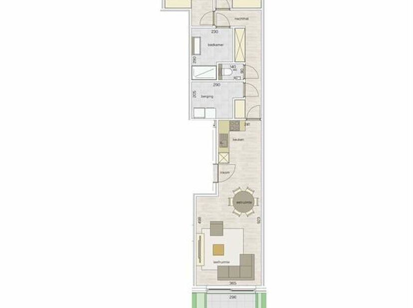 Ruime gelijkvloerse nieuwbouw appartement.&lt;br /&gt;
Indeling: woonkamer met open keuken, 2 slaapkamers, badkamer, berging, terras en tuin.&lt;br /&gt;
In de ke
