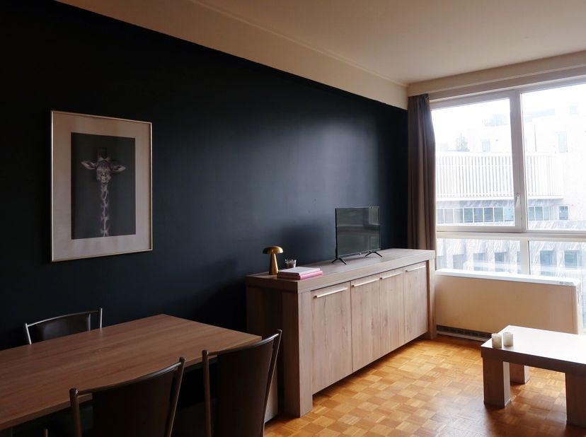 Gelegen op de derde verdieping is deze gemeubelde studio slim ingedeeld om optimaal gebruik te maken van de ruimte. De leefruimte op authentieke parke