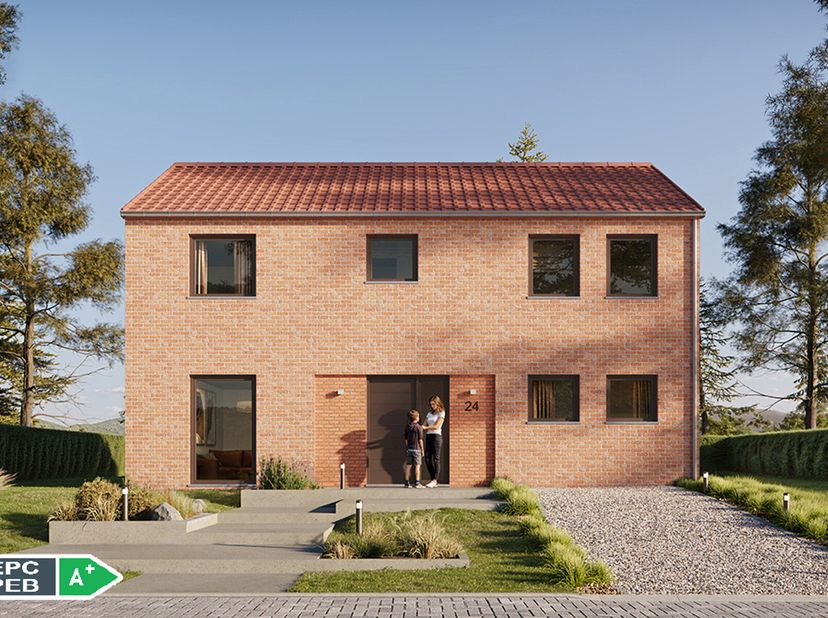 Au calme absolu: sur un terrain plat avec vue sur les champs, projet de villa basse énergie PEB A+, 100% traditionnelle k30 (triple vitrage,14 cm d&#039;is
