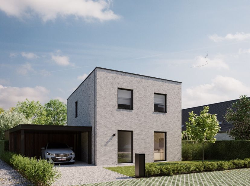 te koop Menen: hedendaagse nieuwbouw villa gelegen in rustige doodlopende woonwijkIndeling:inkomhal, living, open keuken met eiland, berging1ste verdi