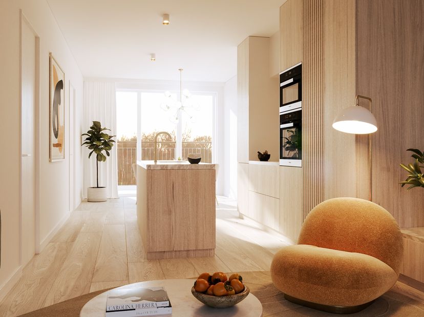 Dit prachtige nieuwbouwappartement beschikt over een oppervlakte van 95m² en een terras van 5m². Dit 2-slaapkamer appartement biedt u een mooi zicht o