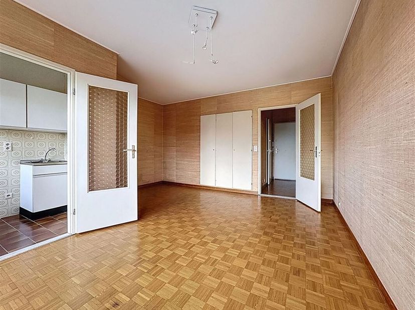 Lichte te renoveren studio van 40 m2 + 10 m2 goed georiënteerd terras.&lt;br /&gt;
Aparte keuken en grote woonkamer van 23 m2 met ingebouwde kasten.&lt;br /&gt;
e
