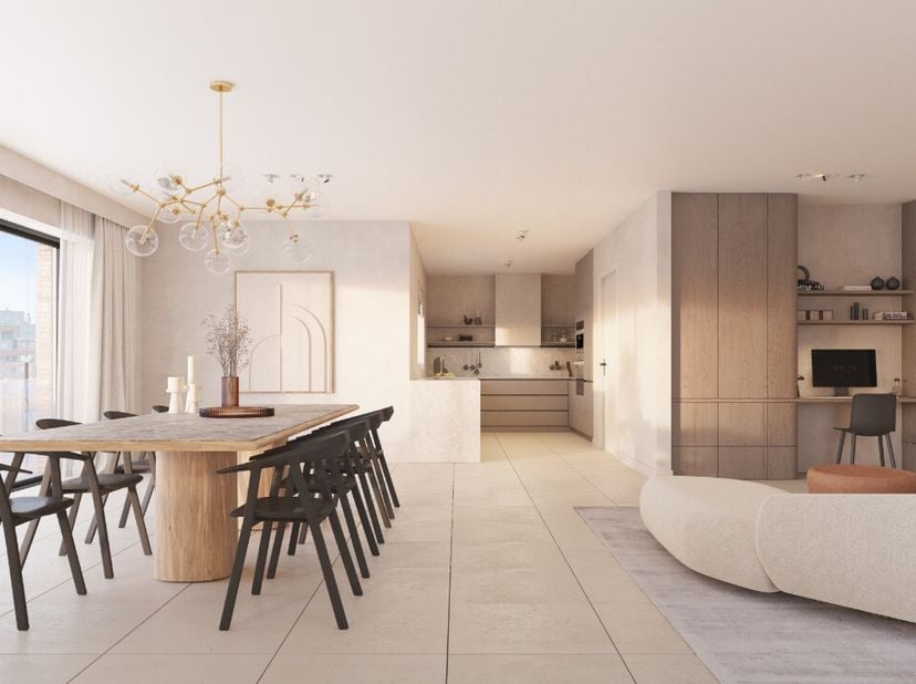 Dit nieuwbouwappartement met een oppervlakte van 91 m² bevindt zich op de gelijkvloerse verdieping. Het appartement beschikt over een ruime inkomhal d