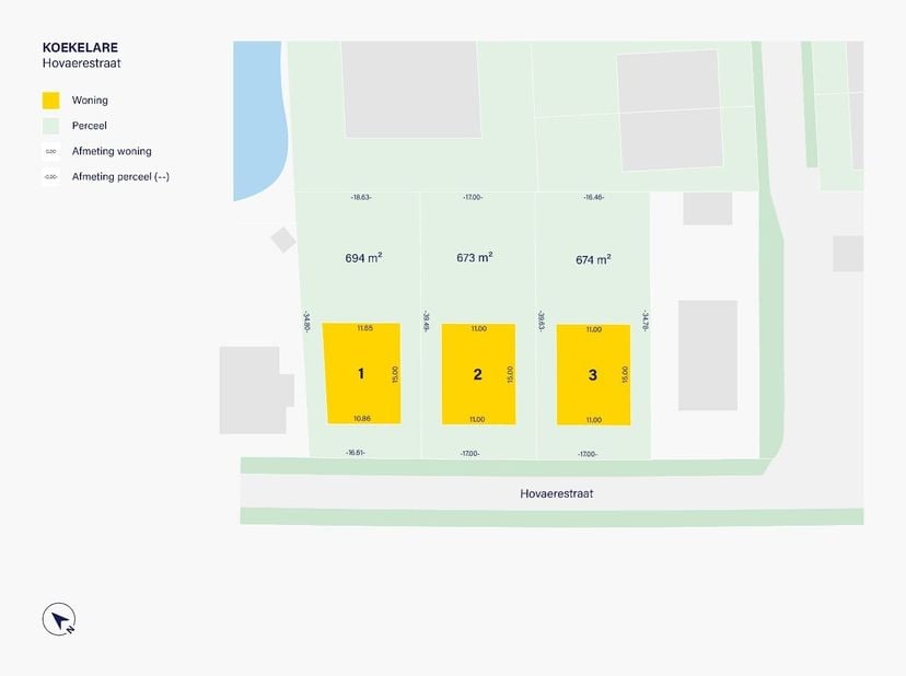 Langs de Hovaerestraat (rechts naast huisnummer 70) in Koekelare realiseren ze deze nieuwe verkaveling waar lot 2 te koop is. Je woont er op een boogs