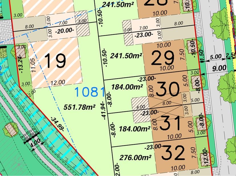 Dit zuidgerichte bouwperceel voor een gesloten bebouwing van 184 m² ligt in een rustige, doodlopende straat binnen een nieuwe verkaveling. Op slechts
