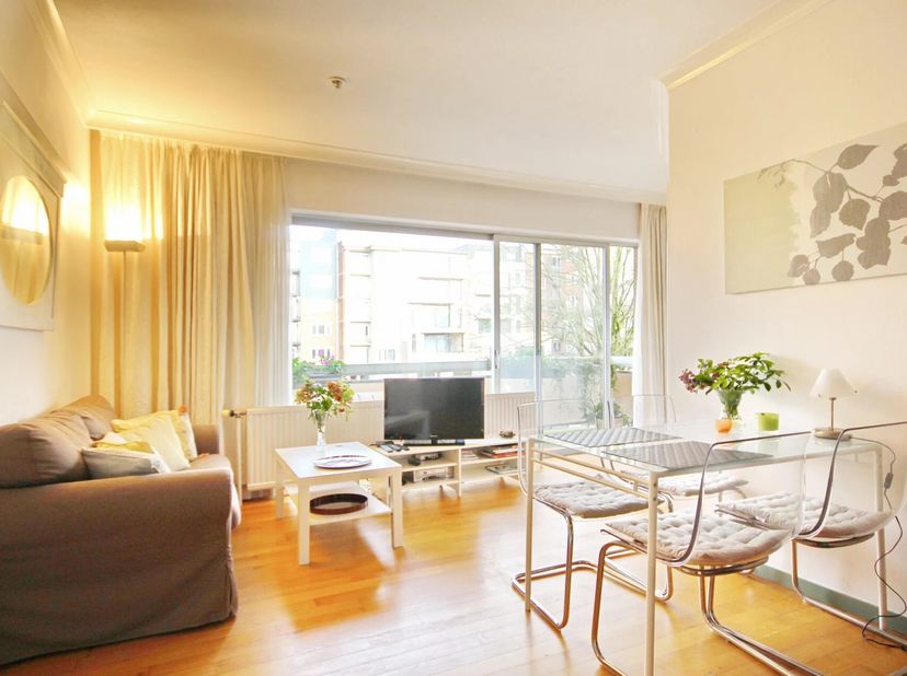 Quartier Montgomery, situé au 3e étage dun immeuble avec ascenseur, appartement 1 chambre avec terrasse, entièrement meublé.&lt;br /&gt;
Il se compose comme
