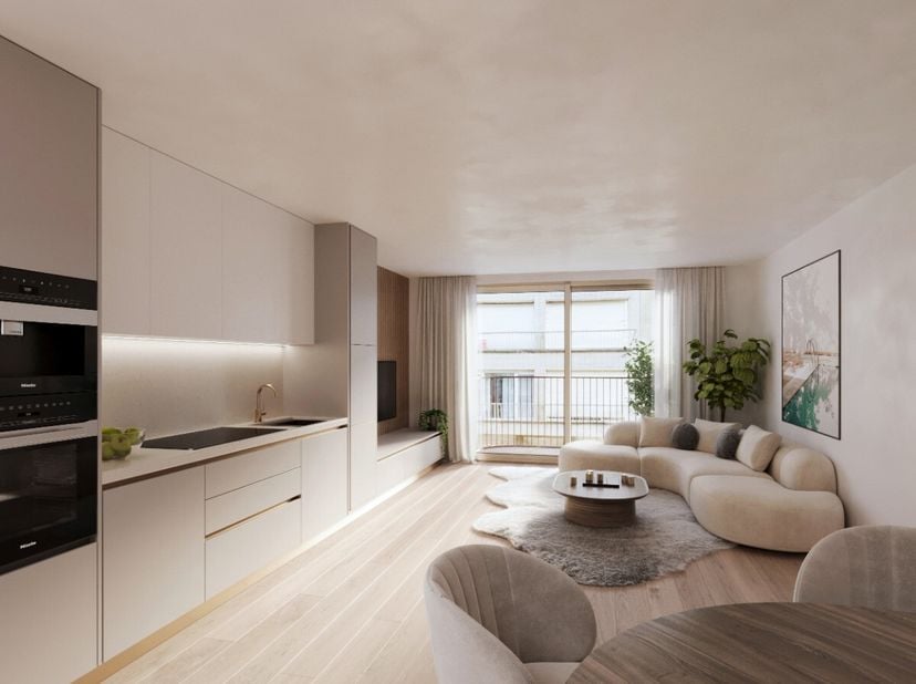 Appartement 1 chambre avec vue latérale sur mer depuis la belle terrasse au troisième étage du projet &quot;Residentie Sables d&#039;Or, avec seulement 4 appart