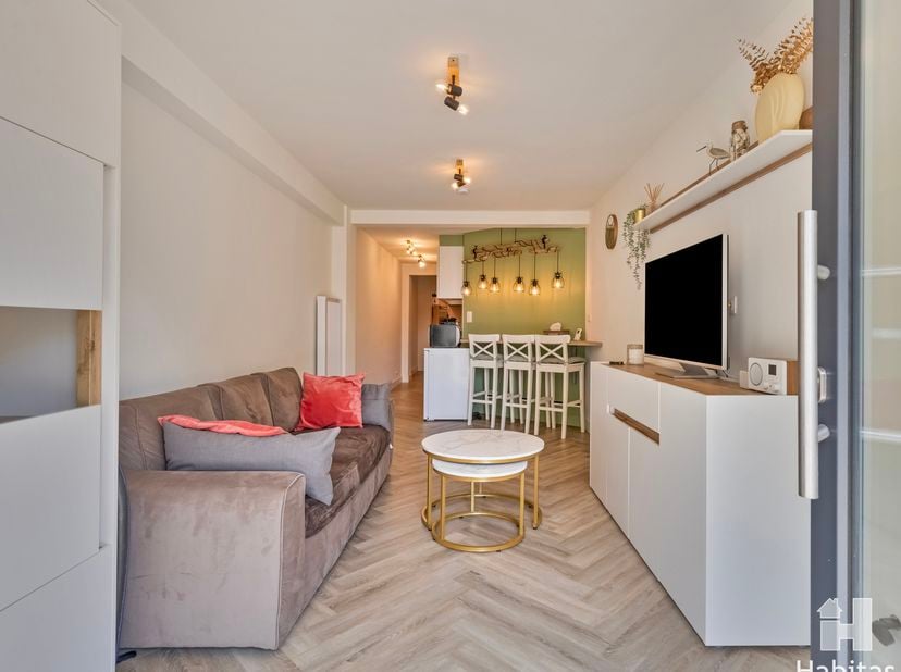 Volledig vernieuwd en bijzonder stijlvol ingericht appartement, gelegen aan de zonnige achterzijde van de zeedijk te Wenduine. Dit instapklaar gelijkv