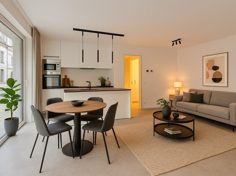 Instapklaar nieuwbouw appartement, gelegen op het gelijkvloerse in een kleinschalige residentie op de markt van Wingene.Perfecte ligging op de markt v