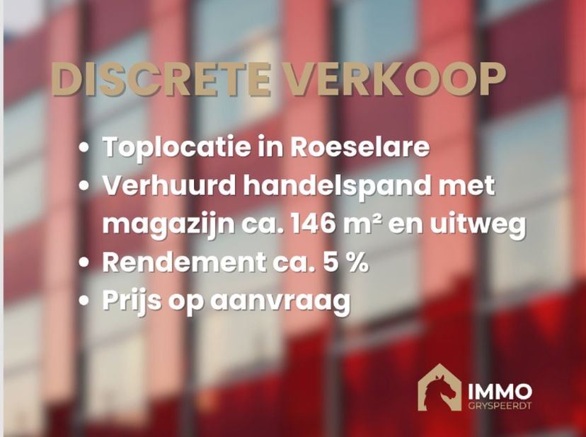 Te koop: Hoogrenderend investeringseigendom in het hart van Roeselare&lt;br /&gt;
&lt;br /&gt;
Bent u op zoek naar een buitenkans? Ontdek dit discreet te koop sta