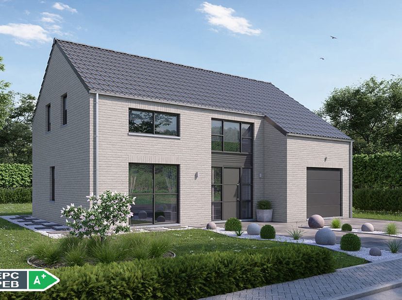 Projet de villa PEB A+ Qzen à consommation d&#039;énergie quasi nulle 100% traditionnelle k30 PEB A (triple vitrage,13 panneaux solaires photovoltaïques, p