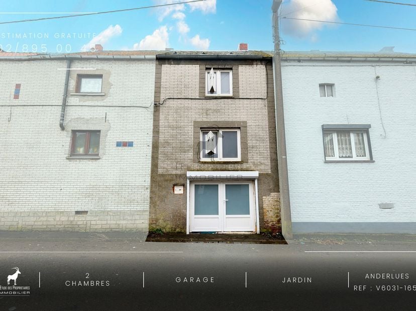 Maison bel-étage avec 2 chambres, jardin et garage idéalement située au calme à vendre à Anderlues&lt;br /&gt;
Référence agence : V6031-1657&lt;br /&gt;
Visite vi