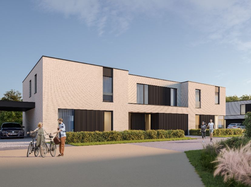 De grondoppervlakte van deze moderne, halfopen woning bedraagt 295 m². Deze woning is energieneutraal door het maximaal gebruik van hernieuwbare energ