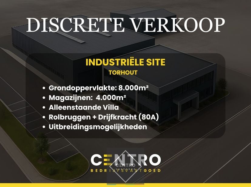 DISCRETE VERKOOP van een industriële site op toplocatie te Torhout&lt;br /&gt;
&lt;br /&gt;
SPECIFICATIES:&lt;br /&gt;
&lt;br /&gt;
	-Constructie: Betonnen constructie met ov