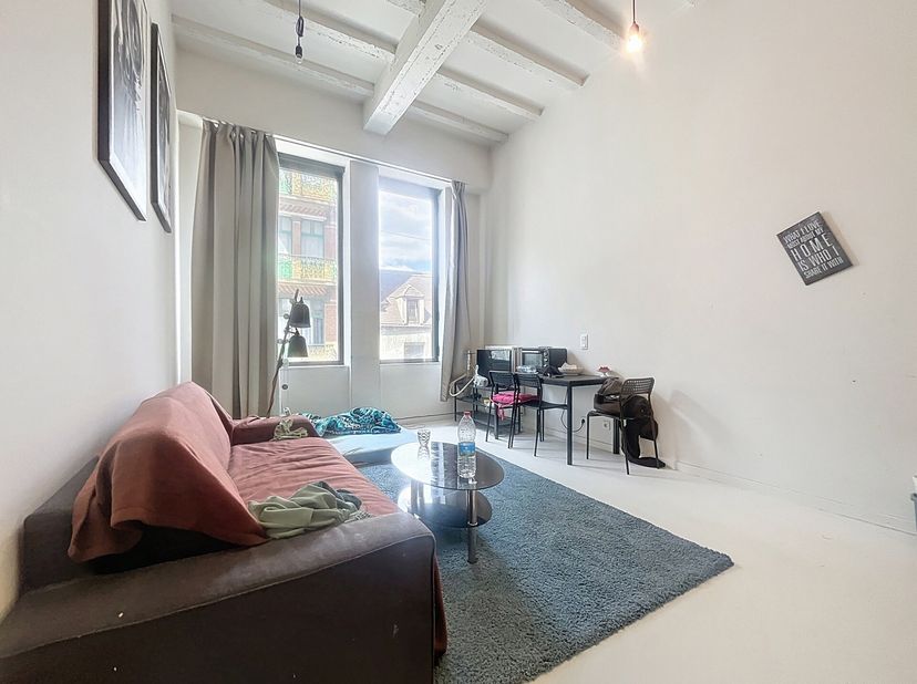 Tussen Sint-Katelijne en Antoine Dansaert, in een recent gebouw, lichte loft/industrieel studio met terras, rustig gelegen aan de achterkant op de 2e