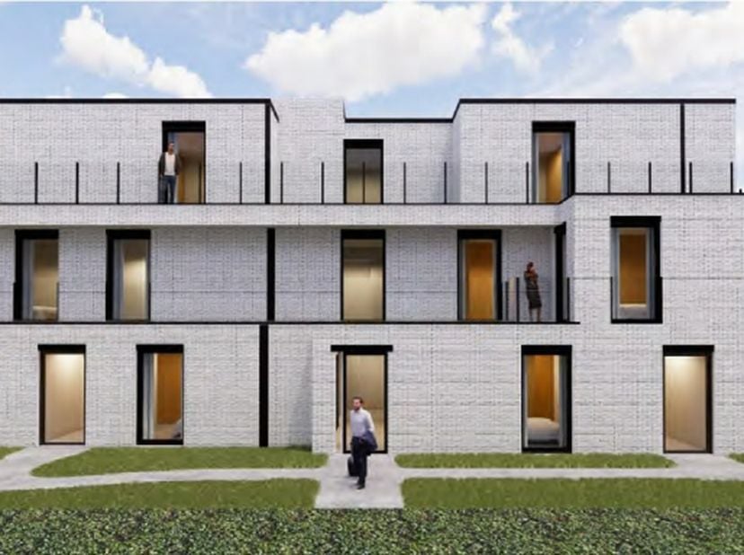 Gelegen op de eerste verdieping :  twee slaapkamer zuidelijk geörienteerd appartement met ruim terras (13 m²), bijkopen ondergrondse gesloten garagebo