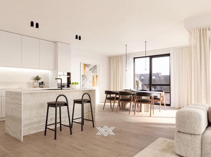 Dit tweeslaapkamer appartement van 106,10 m² is gelegen op de tweede verdieping van de kleinschalige residentie Lumina. Het appartement is ingedeeld i