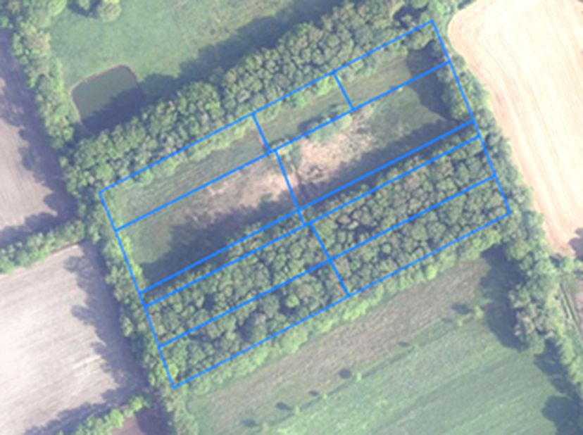 1 blok van 11 landbouwgronden van 2ha86a90ca (Weiland = 1ha49a35ca, bos 1ha37a55ca) dat paalt aan een losweg naar de Wiekevorstsesteenweg t.p.g. &quot;De G