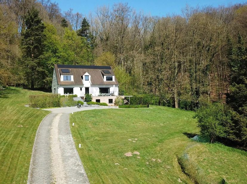 Rez-de-Chaussée:  (+/-148m², plancher au sol, HSP 2m48)&lt;br /&gt;
* Hall d&#039;entrée (164/253 + 431/120 = 16.2m²).&lt;br /&gt;
* Salon (656/452 = 30.5m²) avec feu
