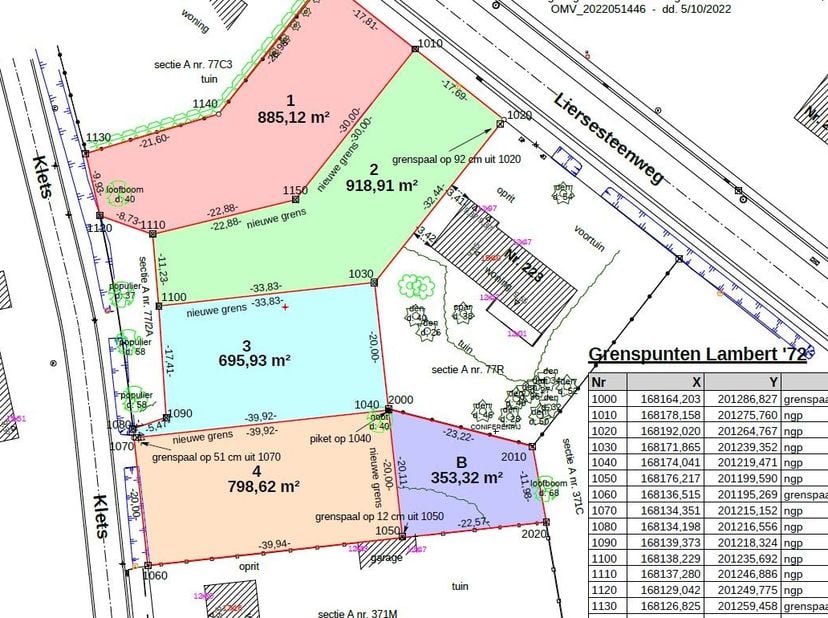 Bouwgrond voor open bebouwing met een oppervlakte volgens meting van 695,93 m².&lt;br /&gt;
&lt;br /&gt;
DIt perceel is gelegen langs de doodlopende weg &#039;Klets&#039;.&lt;