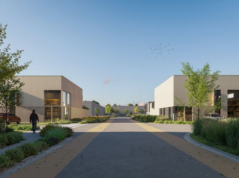 Nieuwbouw-bedrijventerrein.Privé parkeerplaatsen Oplevering Q2-Q3 2025)Centraal gelegen tussen Antwerpen-Brussel-Gent. 16 KMO-units met een oppervlakt