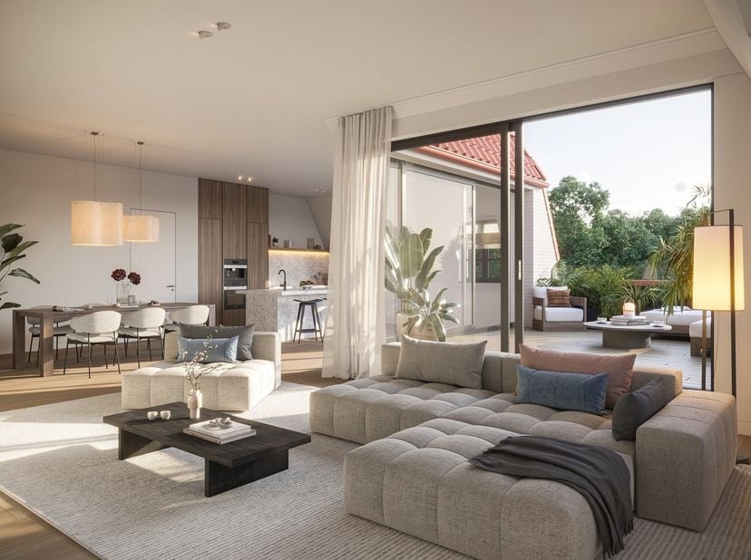 Dit stijlvolle villa-appartement op de eerste verdieping van de prestigieuze residentie Groenhof, gelegen op de Heide in Waasmunster, combineert moder