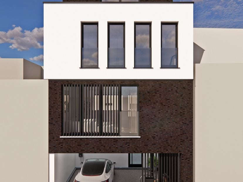 In het hart van Maaseik bevindt zich deze moderne nieuwbouwwoning, verspreid over vier niveaus, met een slimme indeling, veel lichtinval en oog voor c