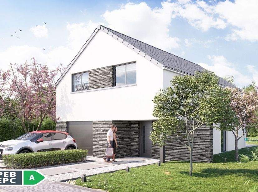 Projet de villa PEB A+ Qzen à consommation d&#039;énergie quasi nulle 100% traditionnelle (triple vitrage, 13 panneaux solaires photovoltaïques, pompe à ch