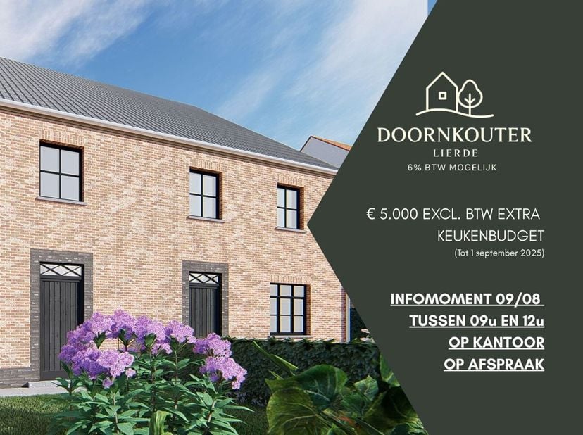 6% BTW MOGELIJK*!! - euro 5.000 excl. btw extra keukenbudget tot 1 september&lt;br /&gt;
Ontdek het charmante Project Doornkouter op de rand van Lierde en O