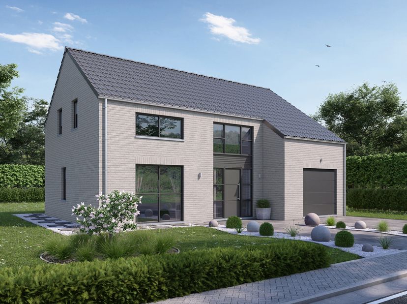 Projet de villa 4 façades  aux normes Q-ZEN et  100% traditionnelle  ( triple vitrage,14 cm disolation dans les murs, entre 22 et 44 cm disolation en