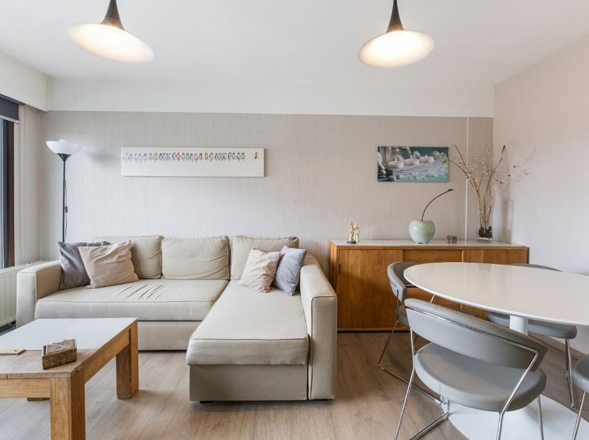 Koksijde : Au cur de Koksijde-Bain, découvrez cet appartement entièrement rénové comprenant une grande chambre et une terrasse ensoleillée et spacieus