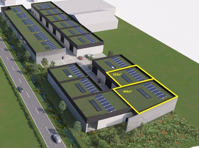 Nieuwe bedrijfsunit van 404m² geschikt als atelier- of opslagruimte. &lt;br /&gt;
De unit beschikt over een zeer complete uitrusting zoals sanitair, parking