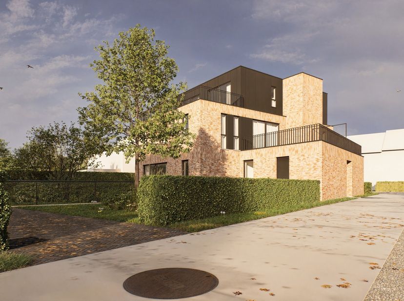 Nieuwbouw appartement (achterliggend) in kleinschalig gebouw van 4 entiteiten met 1 slaapkamer en ruim terras (21m²). Aankoop onder 6% BTW (mits voldo