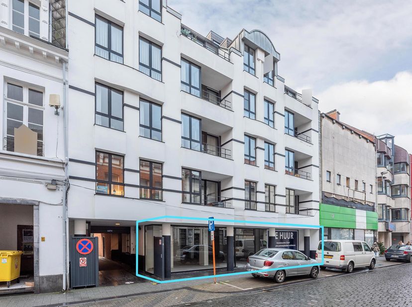Commerciële ruimte / Kantoorruimte van ca. 223m² oppervlakte met private parkeermogelijkheden (2 garageboxen + 2 carports). Het handelspand is gelegen