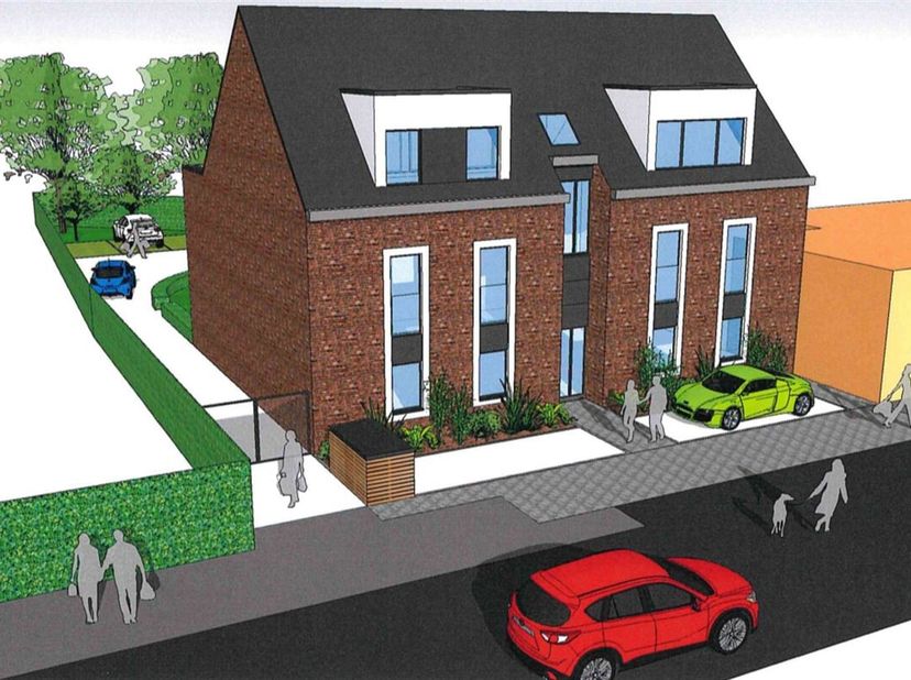 Terrain de +/- 19 mètres de façade vendu avec permis accepté pour y construire 5 appartements.&lt;br /&gt;
Deux appartements au rez de 90 m² chacun,&lt;br /&gt;
d
