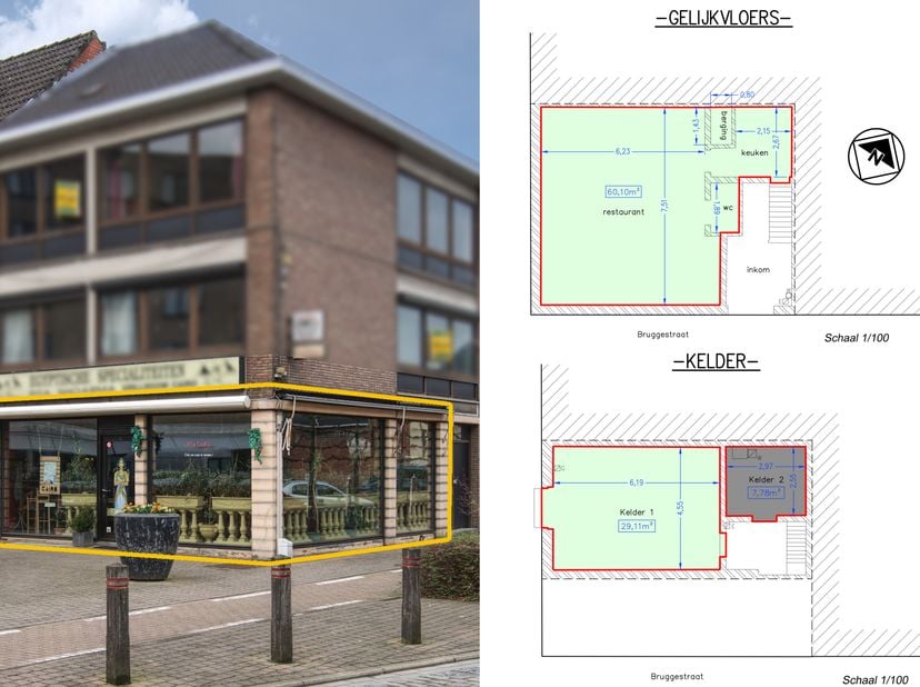Handelsgelijkvloers op toplocatie gelegen op de Burg van Torhout bestaat uit een handelsruimte, momenteel uitgebaat als een restaurant/eetcafé. Het pa