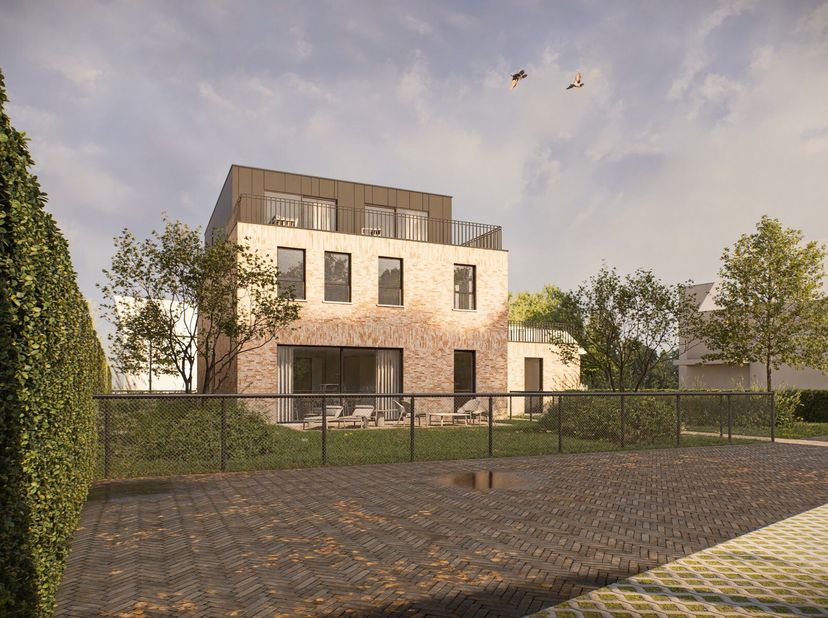 Nieuwbouw gelijkvloers appartement in kleinschalig gebouw van 4 entiteiten met 2 slaapkamers, aparte bureau of hobbyruimte, terras en tuin. Aankoop on