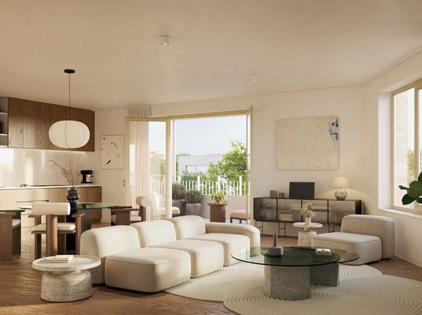 Dit groot appartement heeft een bewoonbare opp van 109 m² en een terras van 12 m². Er zijn 3 ruime slaapkamers en een zeer ruime leefruimte met open k