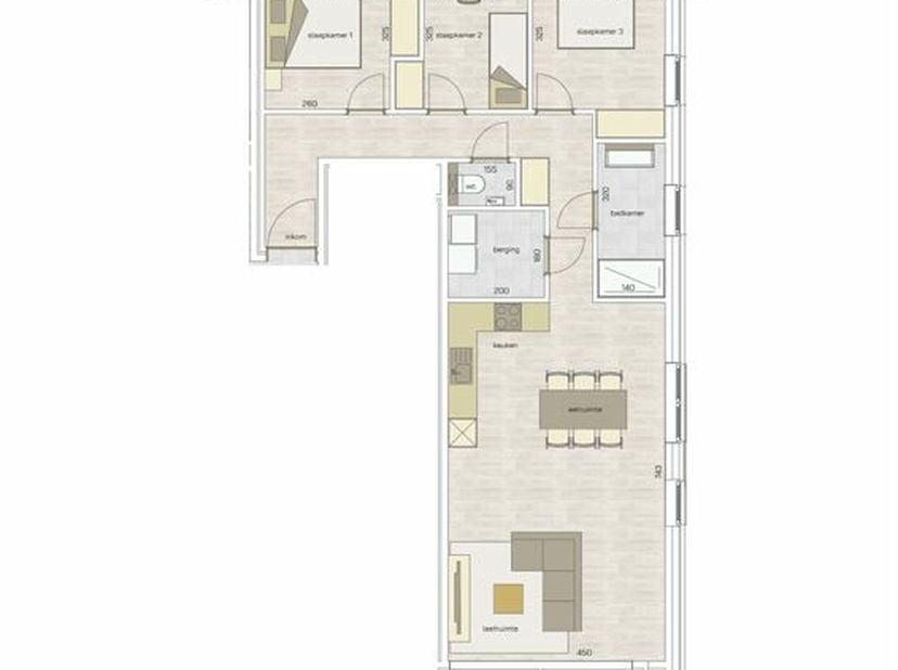 Ruime nieuwbouw appartement.&lt;br /&gt;
Indeling: woonkamer met open keuken, 3 slaapkamers, badkamer, berging, zonning terras.&lt;br /&gt;
In de kelderverdieping