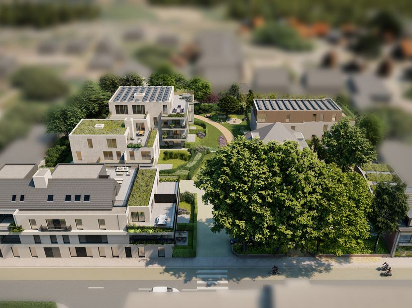 Appartement A 0,1 bevindt zich in de blok tegen de Vrijheid op het gelijkvloers helemaal links. Vooraan is een aparte inkomdeur, inkomhal en twee slaa