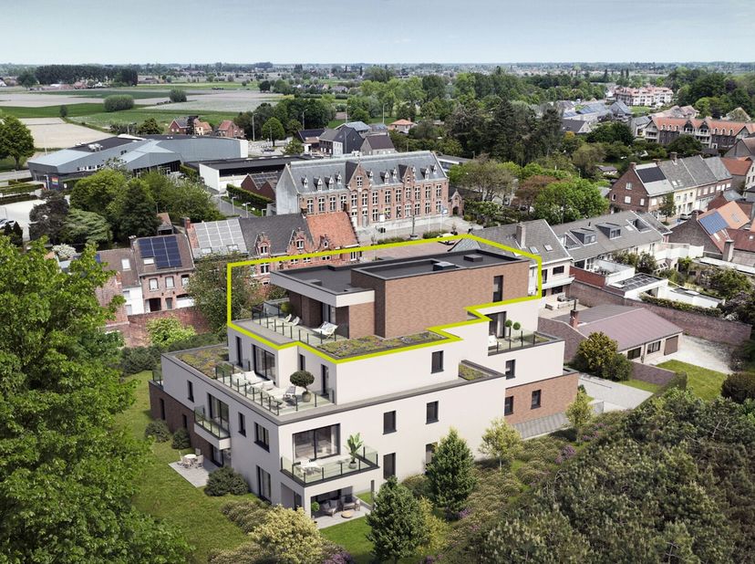 Nieuwbouw penthouse gelegen op de volledige derde verdieping van de stijlvolle nieuwbouwresidentie Artésan in het centrum van Beernem, centraal en rus