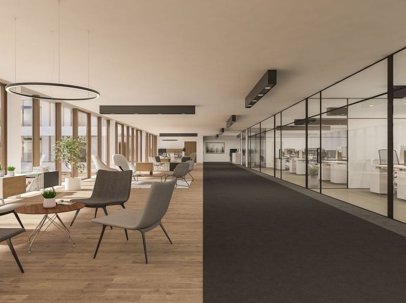 Nieuwbouw kantoorruimte van 785 m² te huur op amper 1 km (!!) van de E17 op- en afrit 2 Hoog Kortrijk. Het kantoor situeert zich in een strategisch ge