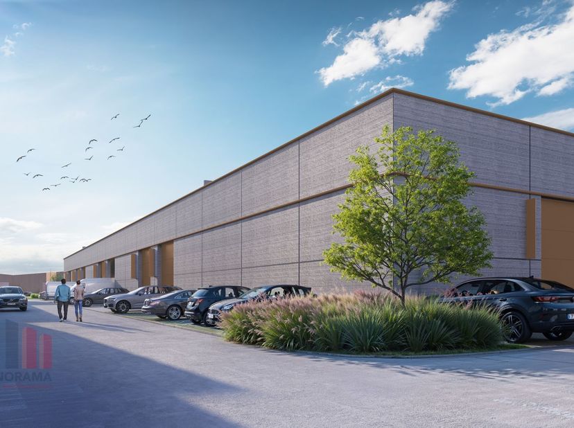 Nieuwbouw KMO-unit van 198 m² met 48 m² mezzanine/kantoor en 2 privatieve parkeerplaatsen te koop, de unit maakt deel uit van het gloednieuwe bedrijve