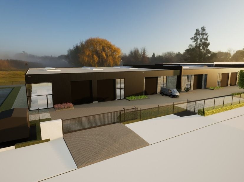 Deze KMO-unit van 350m² met 3 privatieve parkeerplaatsen is gelegen in KMO-zone Ravenshout zone 3 aan de rotonde van de Kanaalstraat/Snelwegstraat en
