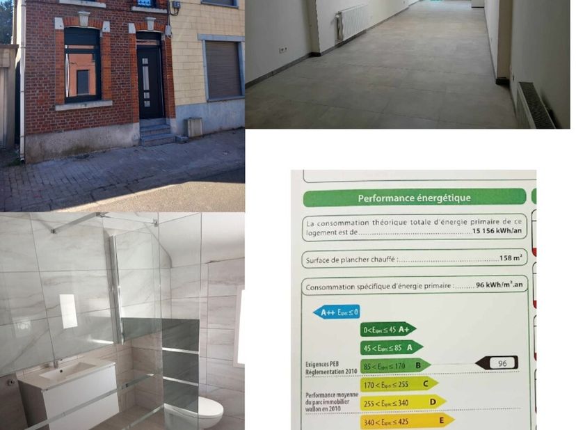 A vendre maison d&#039;habitation complètement rénovée comprenant hall d&#039;entrée, pièce bureau, Living avec coin cuisine équipée (neuve), WC séparé. Etage :