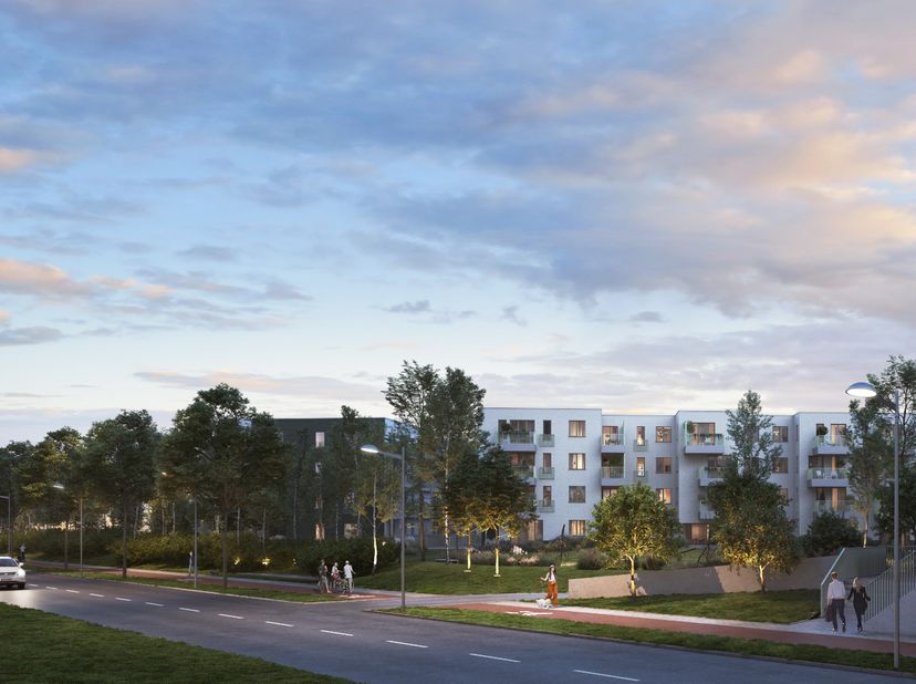 U vindt dit appartement van 81m² in het nieuwbouwproject Bloei in Gent. Het appartement beschikt over een inkomhal met een praktische berging en gaste