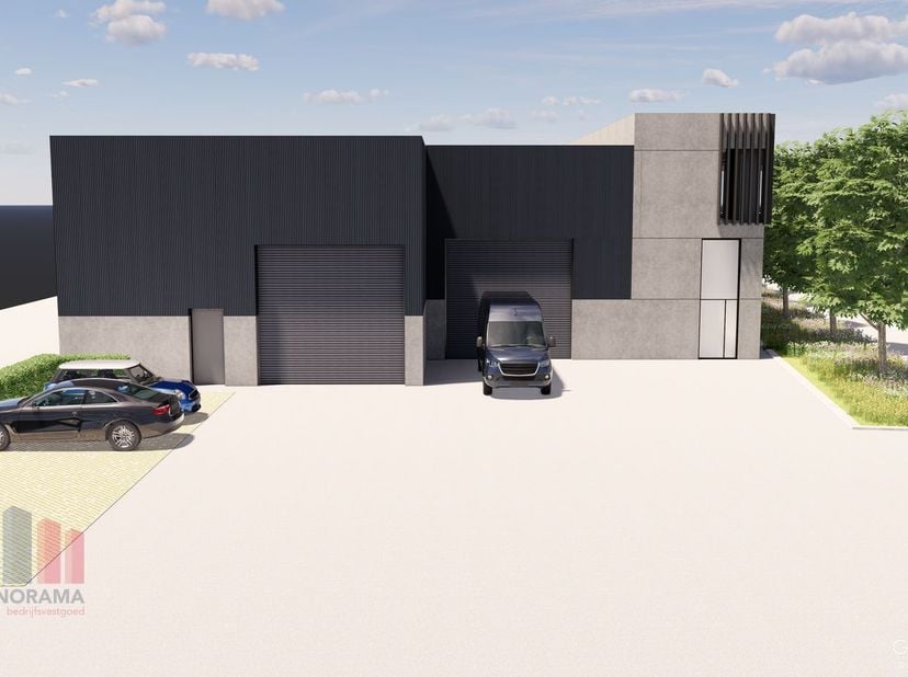Functioneel nieuw te bouwen bedrijfsgebouw bestaande uit een casco magazijnruimte van 776 m² in combinatie met een casco kantoorruimte van 130 m². Het