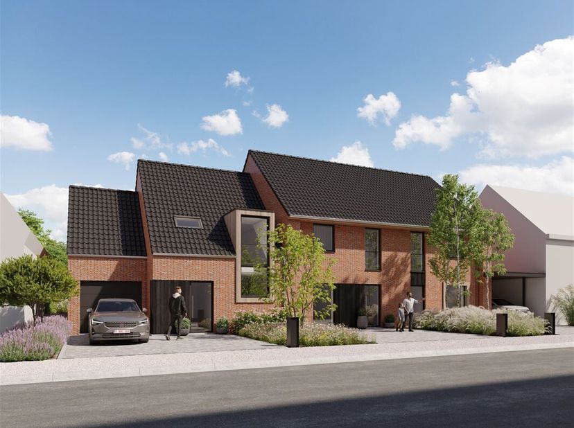 Nouvelle maison une mitoyenneté avec trois chambres, une salle de bain, un garage et un jardin. Construction 100 % traditionnelle. Promoteur immobilie